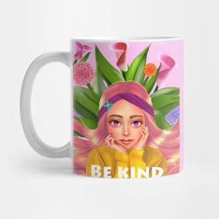 Aesthetic illustration girl,  flowers be kind positive vibes Mug